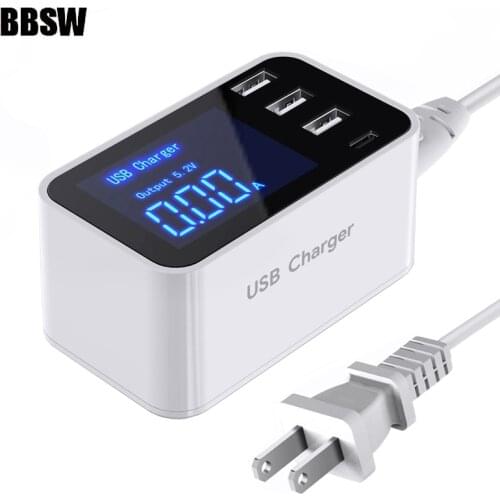 Universal 3 Ports USB Type-C Fast Charging Adapter LED Display Wall Desktop Charger For iPhone iPad SAMSUNG HUAWEI Xiaomi Tablet