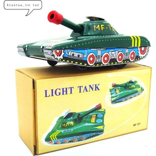 Vintage Collection Tin toys Classic Clockwork Wind Up Light Tank Model Tin Toys For Adult Kids Collectible Gift