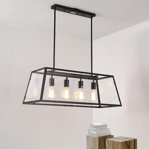 Vintage LED Industrial Wrought Creative Simple Chandelier Rectangular Acrylic Trapezoid Box Restaurant Living Room Pendant Lamp