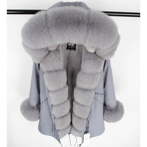 2021 Real Fur Coat 7XL Winter Jacket Women Natural Fox Fur Collar Hood Long Waterproof Parka Thick Warm Removable Outerwear