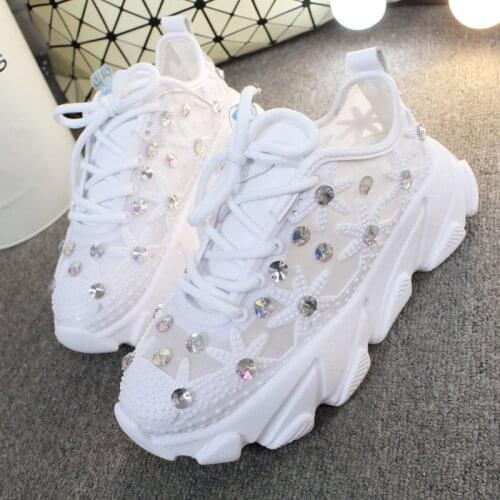 2021 Rhinestone Wedge Sneakers Women Trainers Dames Chunky Platform White Casual Shoes Woman chaussures femme