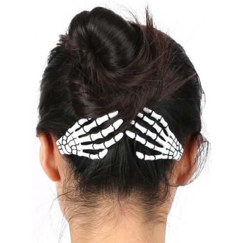 2Pcs Women Fashion Hair Clips Skull Hand Bone Hairpins Gripper Ghost Skeleton Hair Clip Bone Claw Girls Hair Accessorie