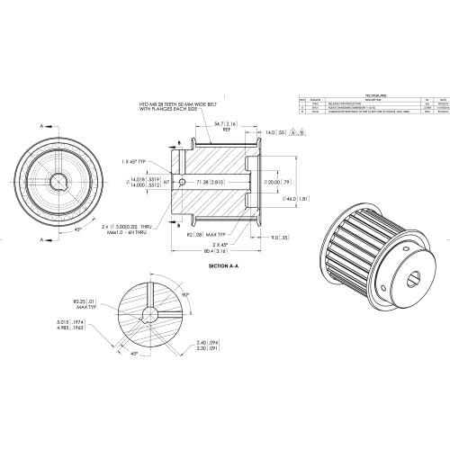 HTD8M tooth type timing pulley 28 teeth belt width 50mm with 14mm bore 5mm keyway steel timing pulley sell on one pack