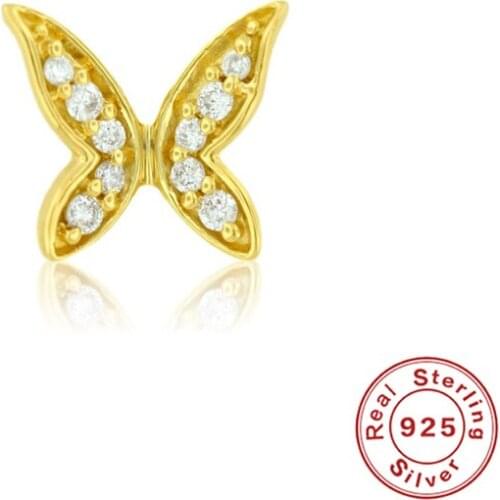 1 pcs Butterfly Earring Female 925 Sterling Silver Stud Earring Screw Ear Bone Nail Zircon Earrings Piercing Jewelry Pendientes