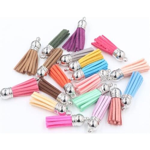 10pcs 38mm 55mm Length Suede Tassel For Keychain Cellphone Straps Jewelry Charms, Leather Tassels With Silver Plated Gold Caps