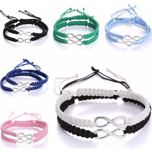 2Pcs/Set Together For Ever Love Infinity 8 Crosses Bracelet for Lovers Hand-woven Couple Bracelets Jewelry Lucky Gift Adjustable