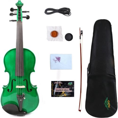 Yinfente Green 5 string 4/4 Electric Acoustic Violin Spruce+Maple Free Case Bow black #EV1