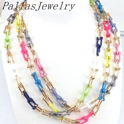 5Pcs Rainbow Enamel Pop Chain, Colored U Link Chain, Colorful U Shape Chain Link Necklace, Enamel Chain