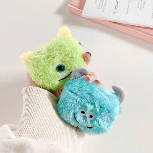 Cartoon Furry Cute Funny 3D horn blame Green Eyes Cover Case For Airpods 1 2 Bluetooth Earphone Protective Case For Airpods Pro