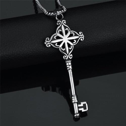 Stainless Steel Floral Key Pendant Necklace Key of Wisdom Treasure Inspiration Hiphop/Rock Style Jewelry Gifts Male
