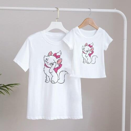The Aristocats Family Matching Tshirts Summer Short Sleeve Family Look T-shirts Mother and Daughter Fashion Clothes