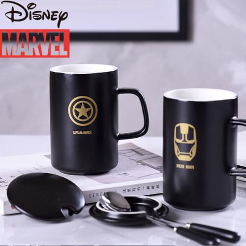 Disney Creative Cartoon Mug Captain Cup Milk Mug Mug with Lid Spoon Marvel Ceramic Water Cup
