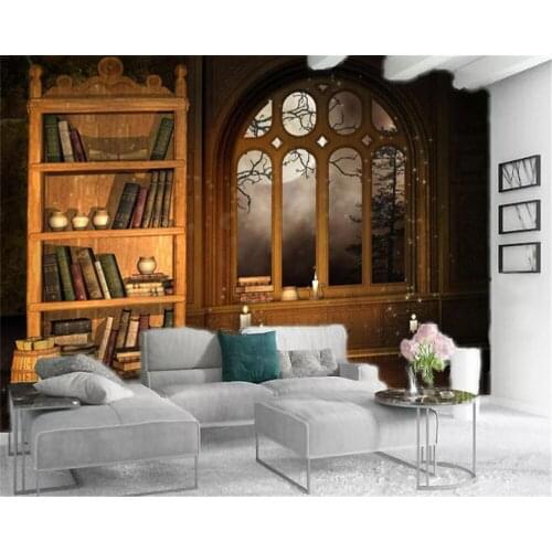 Home Decor 3d Wallpaper Beautiful Wooden Bookshelf Digital Printing HD Decorative Beautiful Wall Paper