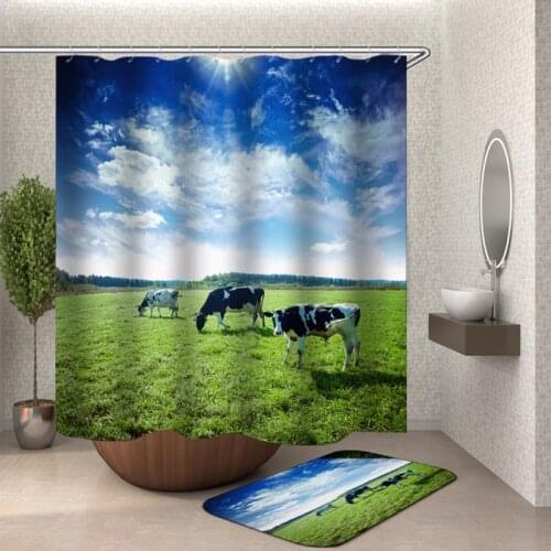 Pasture Cows shower curtain green leaves bath curtain waterproof duschvorhang textil