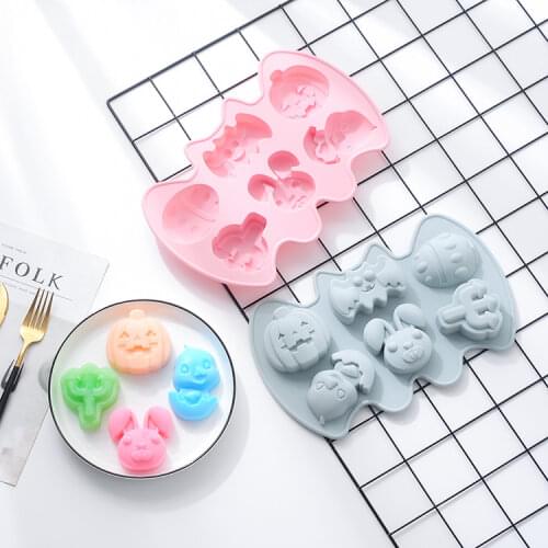 Halloween 6-hole silicone mold bat pumpkin shape chocolate fudge mold DIY baking handmade soap cake mold cake decoration tool