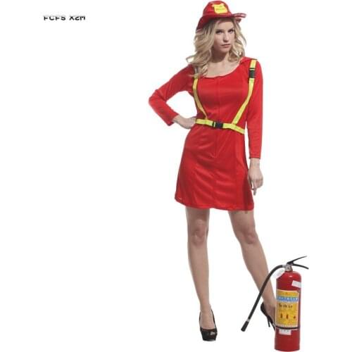 Halloween Female firefighter Costumes Adult Women Firemen uniform Cosplay Purim Carnival Festival parade Masquerade Party dress