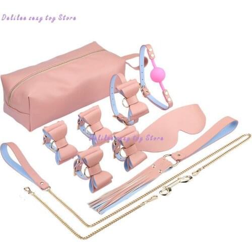 High quality lovely bow bell Leather Collar Lead chain Bondage Restraints Adult Game BDSM Collars Sex Toys sex game