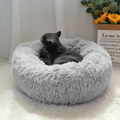Pet Dog Bed Warm Fleece Round Dog Kennel House Long Plush Winter For Medium Large Dogs Cats Soft Sofa Cushion Mats