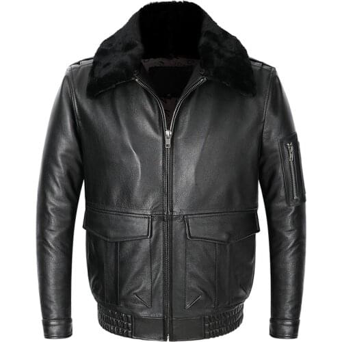 Loose Large Size Genuine Cowhide Jacket Mens First Layer Cowhide Flight Suit Jacket Middle Aged Thick Genuine Leather Coat Male