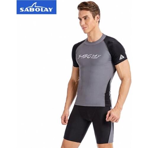 Mens Two Pieces Spearfishing T-shirt Trunks UV Protection Rash Guard Swimwear Diving Rashguard Short Sleeve Surfing Beach Suits