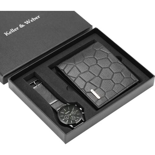 Men Watches Leather/Stainless Steel Watch Band Business Men Genuine Wallet Gifts Set for Husband Dad relogios masculino