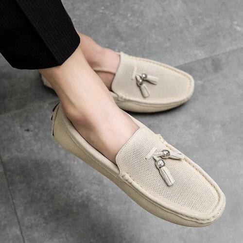 Genuine Leather Men Shoes summer tassel loafers Casual Luxury Brand Men Loafers Breathable Driving Shoes Moccasins Men