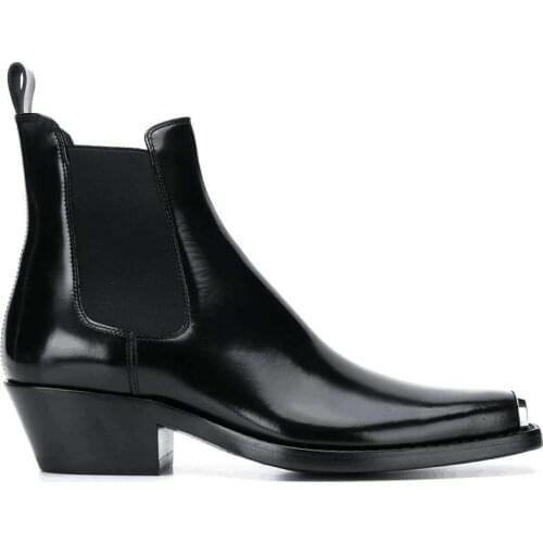 Yomior Spring New Brand Genuine Leather Vintage Italian Men Shoes Wedge Casual Dress Ankle Boots Square Toe Black Chelsea Boots