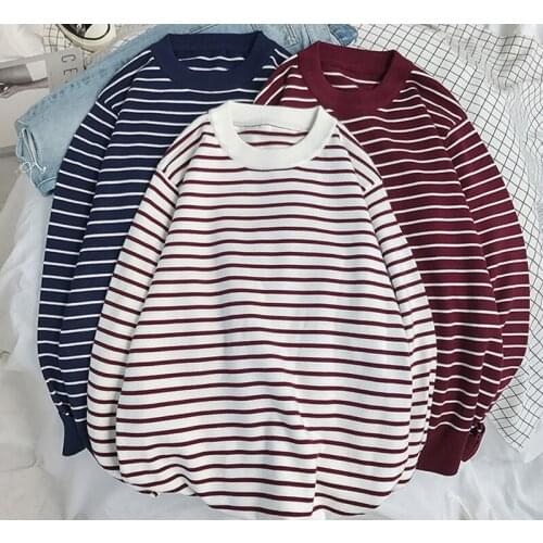 2021 Autumn Men Drop Shoulder Striped Korean Style Sweaters Sweater Men O-Neck Pullover Harajuku Couple Casual Black Sweater