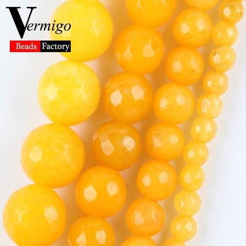 Natural Faceted Yellow Chalcedony Stone Round for Jewelry Making 4-10mm Spacer Beads Diy Bracelet Necklace Accessories Wholesal