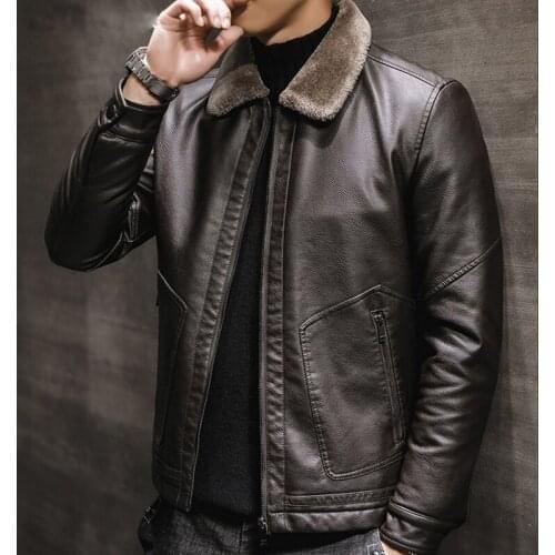 New Thick Leather & Suede Jacket Mens Winter Autumn Mens Jacket Fashion Faux Fur Collar Windproof Warm Coat Male Brand Clothing