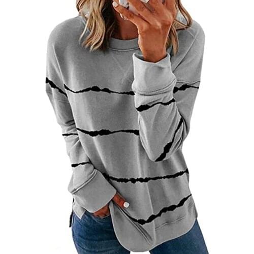 New Horizontal Stripe Printed O Neck Loose Long Sleeved Women T Shirt For Autumn Winter Multicolor Printing Women' S Clothing