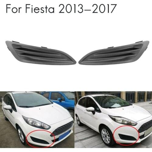 Pair Front Left & Right Bumper Fog Light Lamp Cover Bezels for Ford Fiesta 2013-2017 Black Without Holes