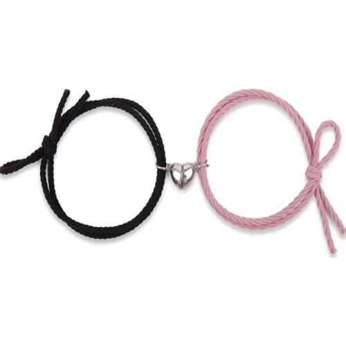 1Pairs Heart Magnet Attracts Couple Braided Bracelets Friends Sisters Hand Rope Bracelets Valentine'Day New Year Gifts
