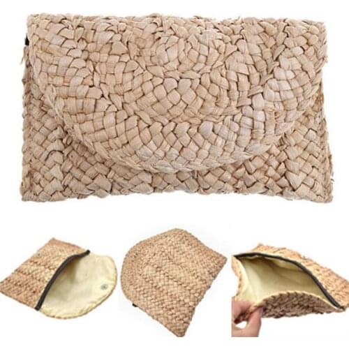Bohemia Beach Bag Women Summer Straw Knitted Handbag Messenger Long Bag Day Clutch