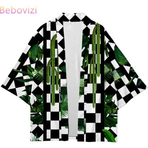 Checkerboard Tanjiro Beach Japanese Style Kimono Streetwear Men Women Cardigan Cosplay Haori Yukata Harajuku Tops Robe Clothes