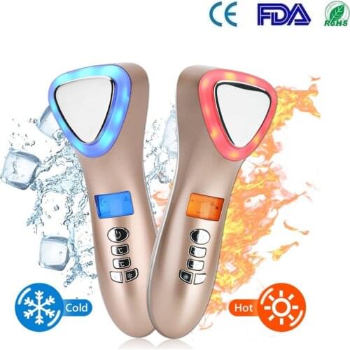 Face Skin Care Device Massager LED Hot Cold Hammer Ultrasonic Cryotherapy Facial Vibration Red Blue Light Ion Beauty Instrument