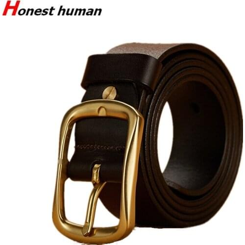 2018 Mens Genuine leather belt High quality Cowhide leather Vintage copper buckle belt Male Business Casual Jeans belt