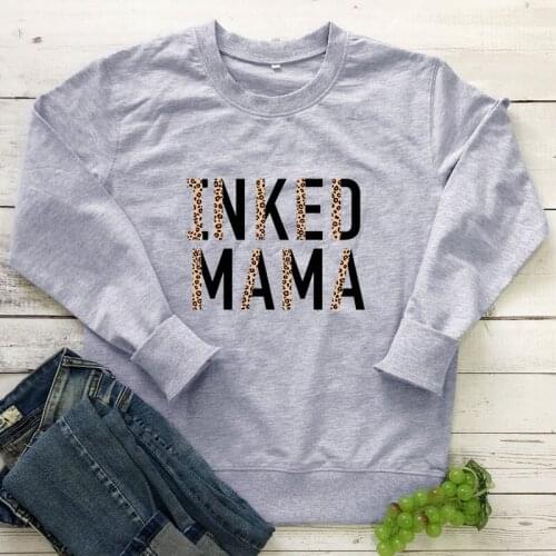 Leopard Inked Mama 100% Cotton Sweatshirt Vintage Mothers Day Gift Sweatshirts Cute Tattoed Mom Pullovers