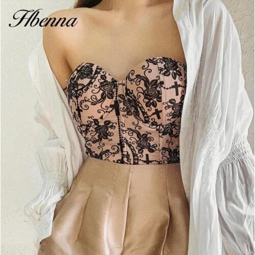 Hbenna Floral Camis Women Sexy V-Neck Mesh Cropped Top Summer Elegant Vintage Style Backless Sleeveless Tube Top Lace Patchwork