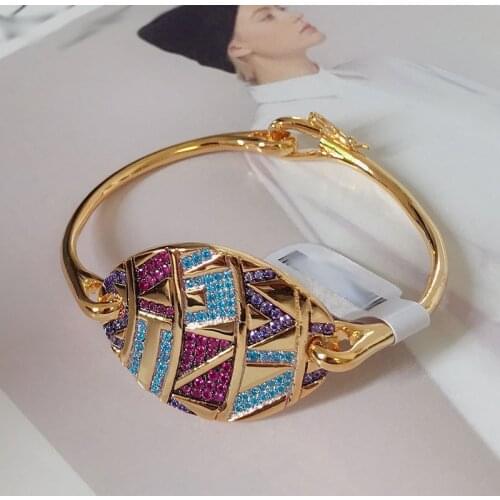 UMGODLY Luxury Brand Fashion Bracelet Multicolor Stones Tribal Bangle with Oval Plate Geometric Shapes Women Mana Jewelry