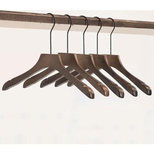 5 pcs/lot Solid Wood Garment Hangers Adults Clothes Hanger of Vintage Color Wooden Trousers Rack Durable Space Saving