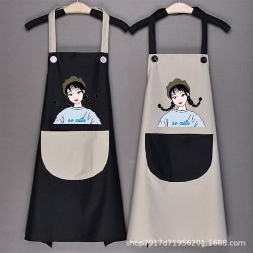 Waterproof Polyester Apron Cute Braid Girl Overalls Home Cooking Baking Coffee Shop Cleaning Apron Kitchen Accessory