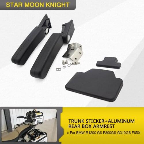 Passenger Backrest Back Pad Rear Saddlebag Trunk Sticker+Aluminum Rear Box Passenger Armrest For BMW R1200 GS F800GS G310GS F650