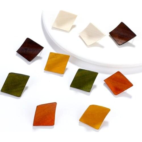 AENSOA Vintage Colorful Ethnic Rhombus Wooden Earrings Geometric Statement Drop Earrings For Women Fashion Jewelry