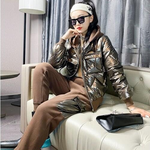 Warm Down Jacket Set Women 2021 New Slim Printed Parks White Duck Down Coat Short Jacket + Knee Long Skirt 2-Piece Set Woman