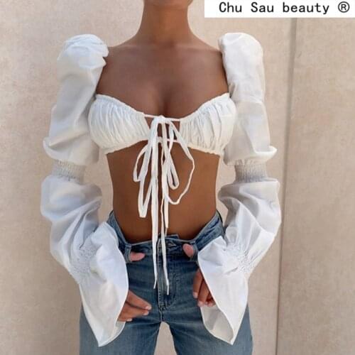 2021 Spring New Flare Sleeve Ruched Womens Crop Tops Zipper Backless Pure Bodycon Tank Top Femme White Slim Sexy Woman Clothing
