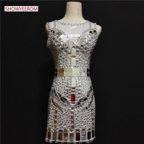 Women Sexy Party Shining Luxury Silver rhinestone Dress Costume Celebrate Dresses Female Singer Stage Performance Outfit