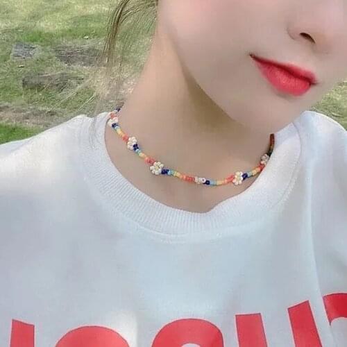 Colorful Bead Flower Choker Necklace for Women Bohemian Body Chains Summer Holiday Chain Necklace 2021 Fashion Jewelry AM3056