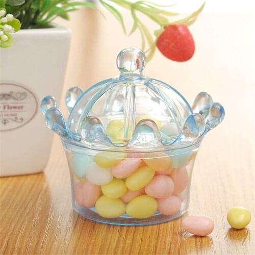 12pcs Transparent Crown Plastic Candy Box For Wedding Birthday Party Candy Bar Decoration Supplies Gift Package Kids christmas