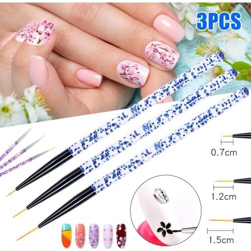 3pcs Nail Art Pen Dotting Painting Drawing UV Gel Liner Polish Brush Tool Set SSwell